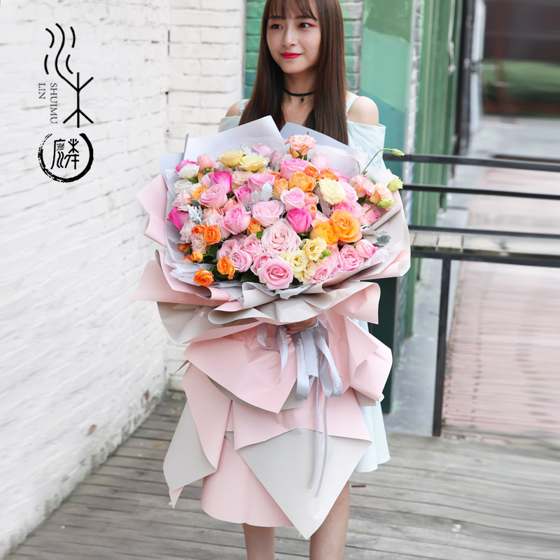 超大混搭花束熊抱巨型鲜花速递同城生日订花配送重庆花店送花上门