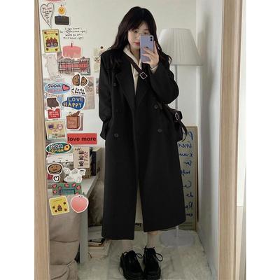 毛呢大衣女中长款小个子2025新款秋冬季学院风黑色高级感毛呢外套