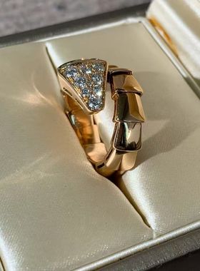 二手新款宝格丽SERPENTI VIPER灵蛇系列18K玫瑰金钻石s码蛇形戒指