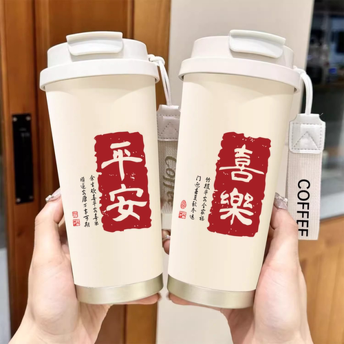 简约304保温杯创意女带盖学生茶杯潮流女高颜值咖啡陶瓷覆层水杯