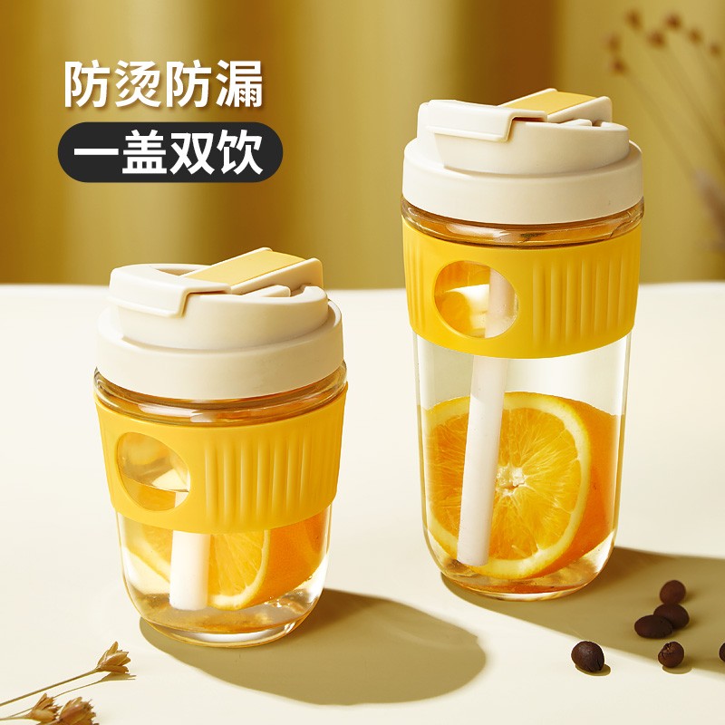 玻璃水杯女带吸管便携可爱高颜值ins风牛奶杯泡茶大容量咖啡杯