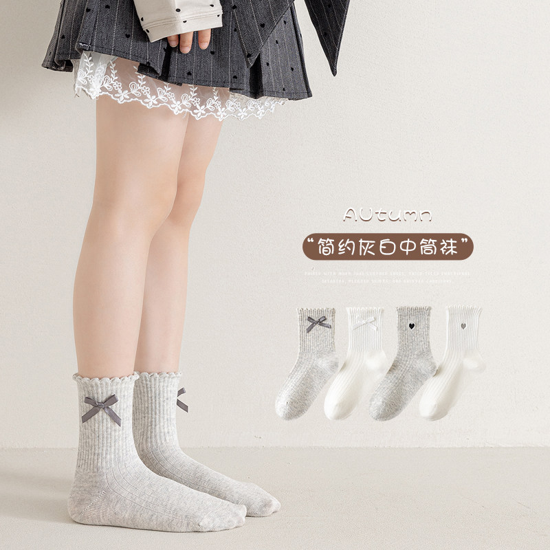 儿童袜子春秋蝴蝶结花边公主袜女童袜子秋冬季中筒袜爱心短袜无骨