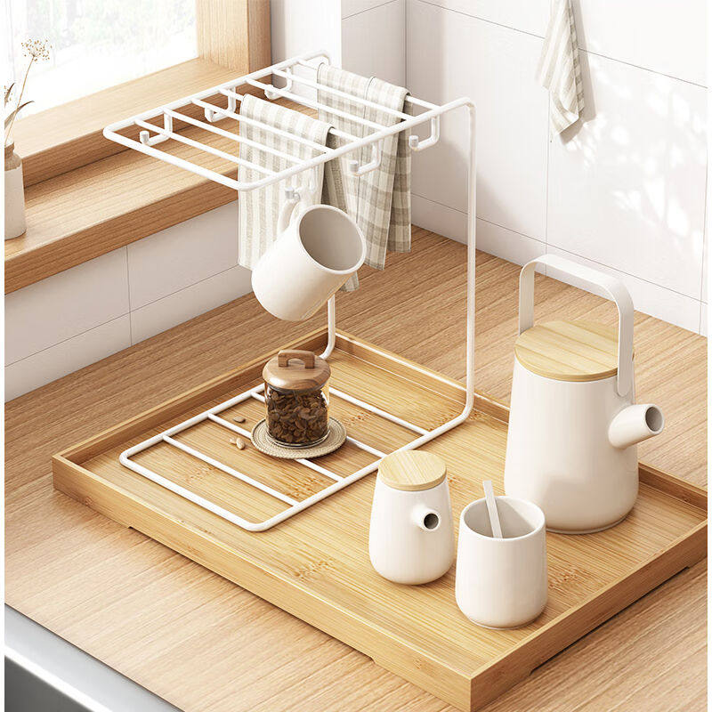 倒挂沥水杯架家用带托盘客厅茶杯收纳咖啡马克玻璃水杯挂架白色方