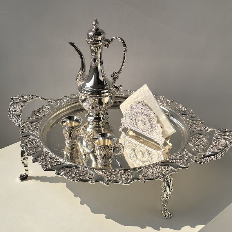 LIVETAI轻奢风电镀银高脚大托盘