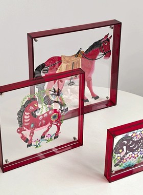 LIVETAI国风十二生肖马年非遗装饰画皮影剪纸亚克力框软装摆件
