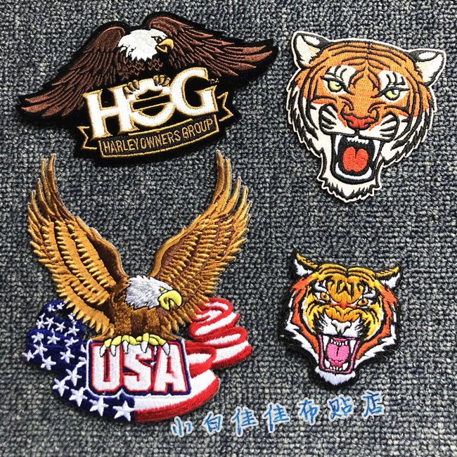 大老虎老鹰重工全刺绣衣服装饰贴布贴花哈雷车主会hog美国国旗usa