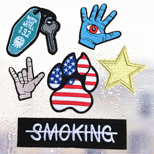 熊爪印美国国旗手掌钥匙亮五星星禁止吸烟smoking服装饰贴布贴花