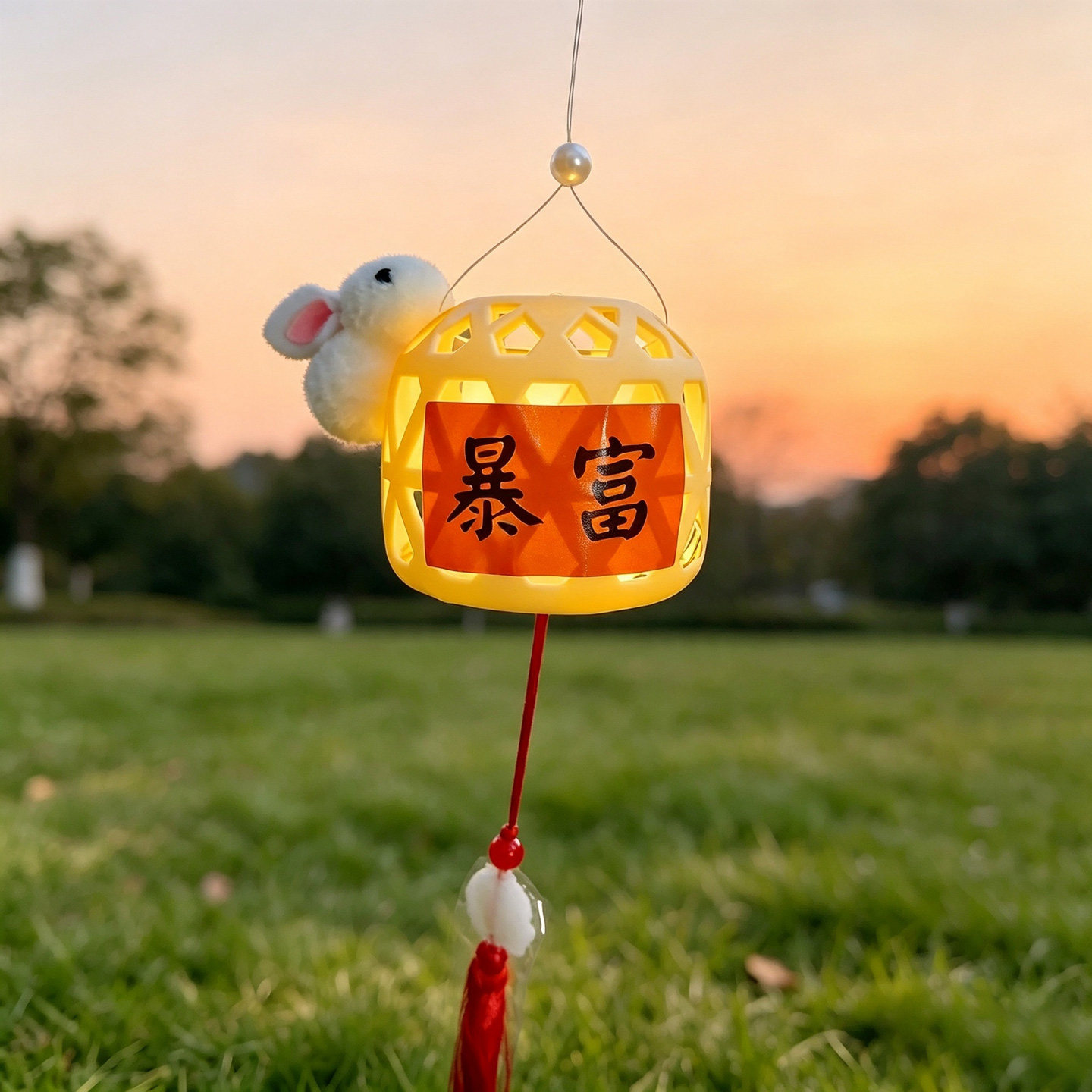 中秋小型萌兔萌字灯笼挂饰