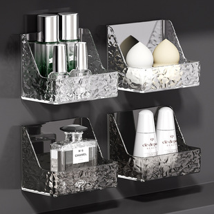 镜柜收纳盒免打孔家用洗漱台化妆品卸妆棉置物 冰川纹壁挂式