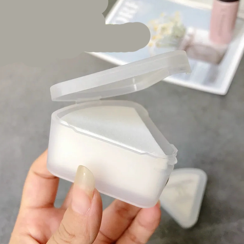 三角皮海绵收纳盒防尘化妆粉扑扇形小盒子透明磨砂便携