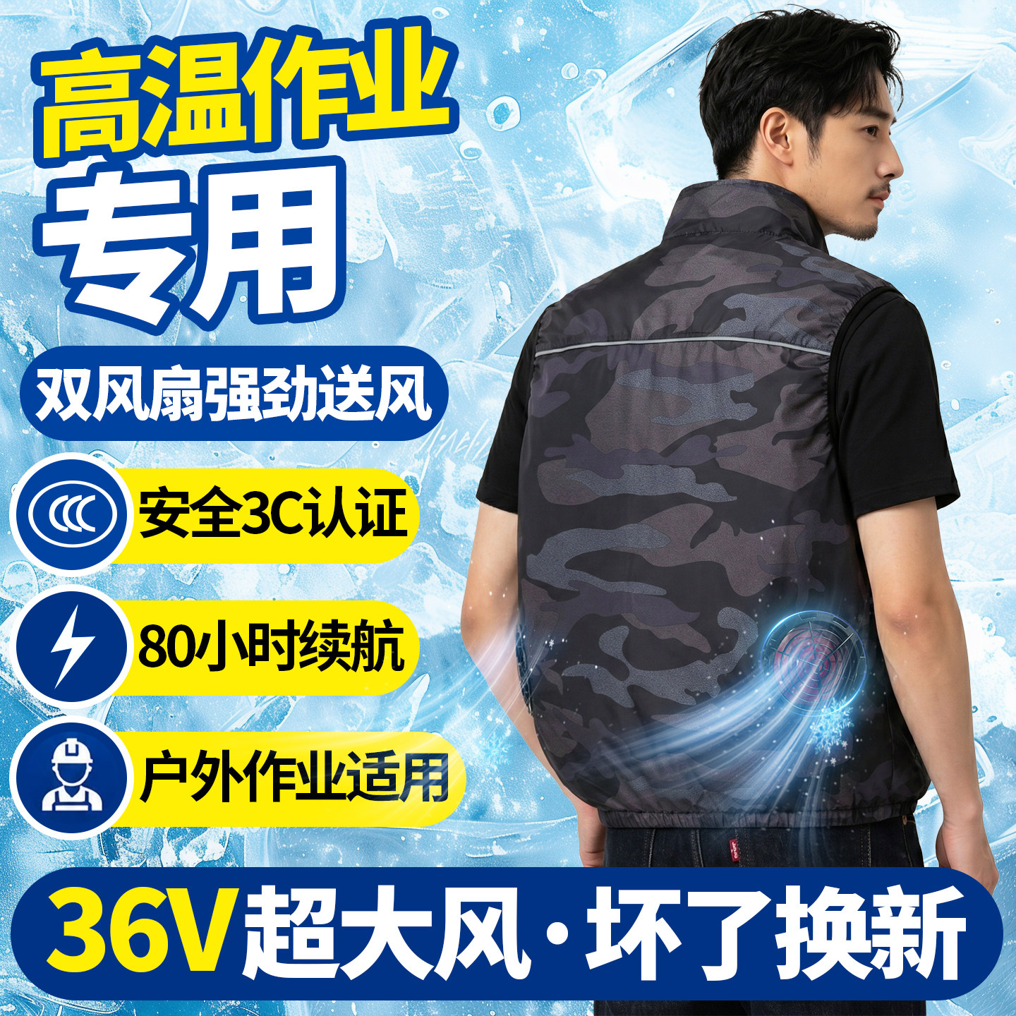 夏季降温迷彩风扇背心防暑工装