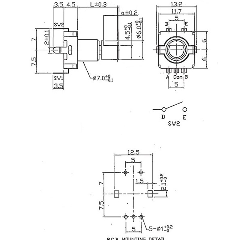 优质立式3脚无极旋转音量控制器 半轴D字柄20定位脉冲数字电位器