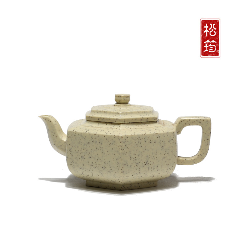 宜兴紫砂壶正宗原矿白玉段泥230ML六方宫灯中式功夫茶壶茶具礼品