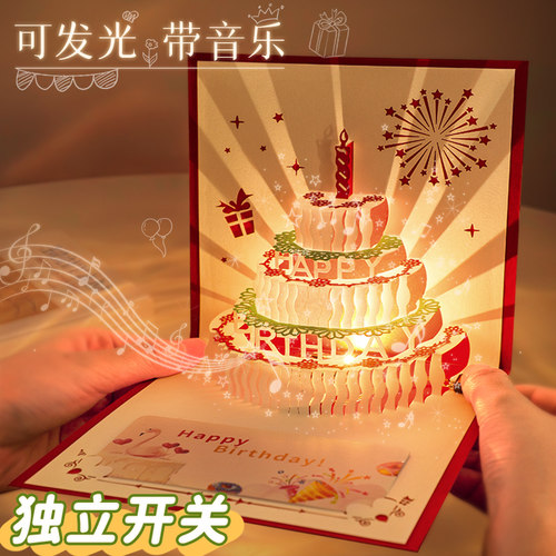 3D音乐生日贺卡立体有声折叠卡片