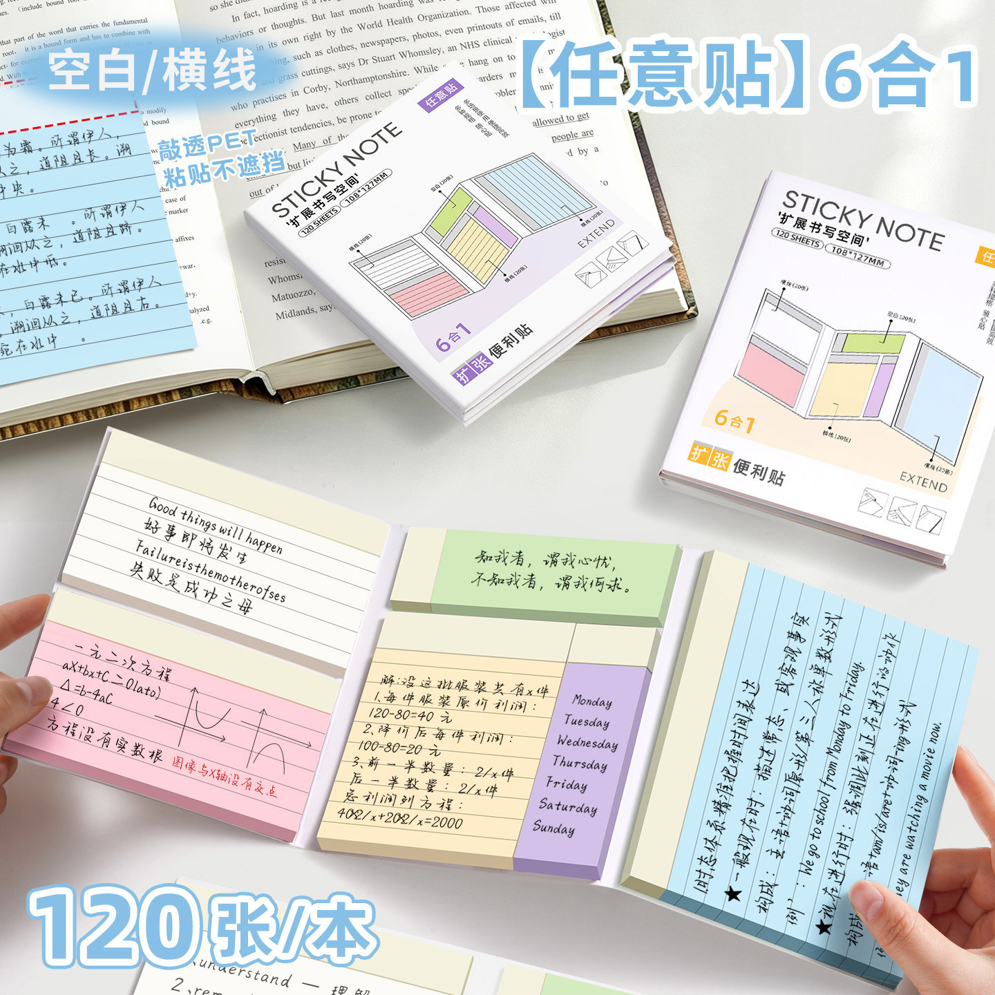 任意贴学生用六合一扩张便利贴不遮挡可折叠可撕有粘性便签贴纸考研任