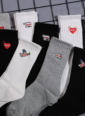 潮牌袜子男女长袜子ins余文乐同款刺绣运动袜情侣街头百搭中筒袜