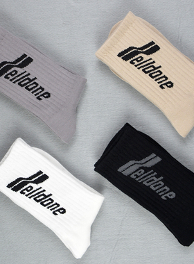 3双盒装WE11done字母袜子秋冬款男中筒袜棉ins潮女长筒袜运动百搭
