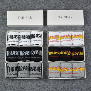 thrasher袜子中筒火焰新款潮牌长袜男街头嘻哈运动滑板袜女礼盒装