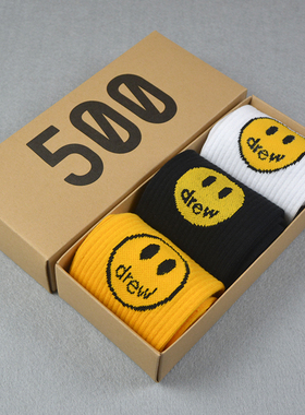 drew袜子男长袜扎染笑脸中筒女house街头比伯ins潮牌纯棉滑板袜