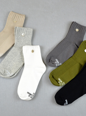 EGG贝壳标短筒袜纯色ins潮女秋冬中筒袜子韩系风简约百搭黑白米色
