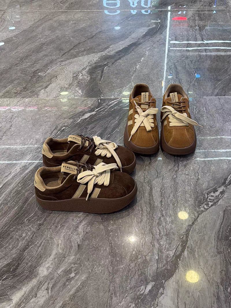 双色鞋带~复古真皮加绒板鞋女2025冬款丑萌轻便运动鞋潮酷摇摇鞋,女鞋,时尚休闲鞋,淘宝优惠券,粉丝福利购,淘宝优惠卷