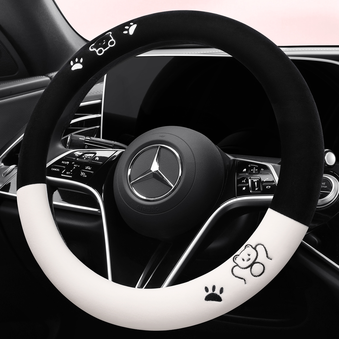 2025新款冬天汽车方向盘套四季通用女士防滑d型冬季短毛绒车把套