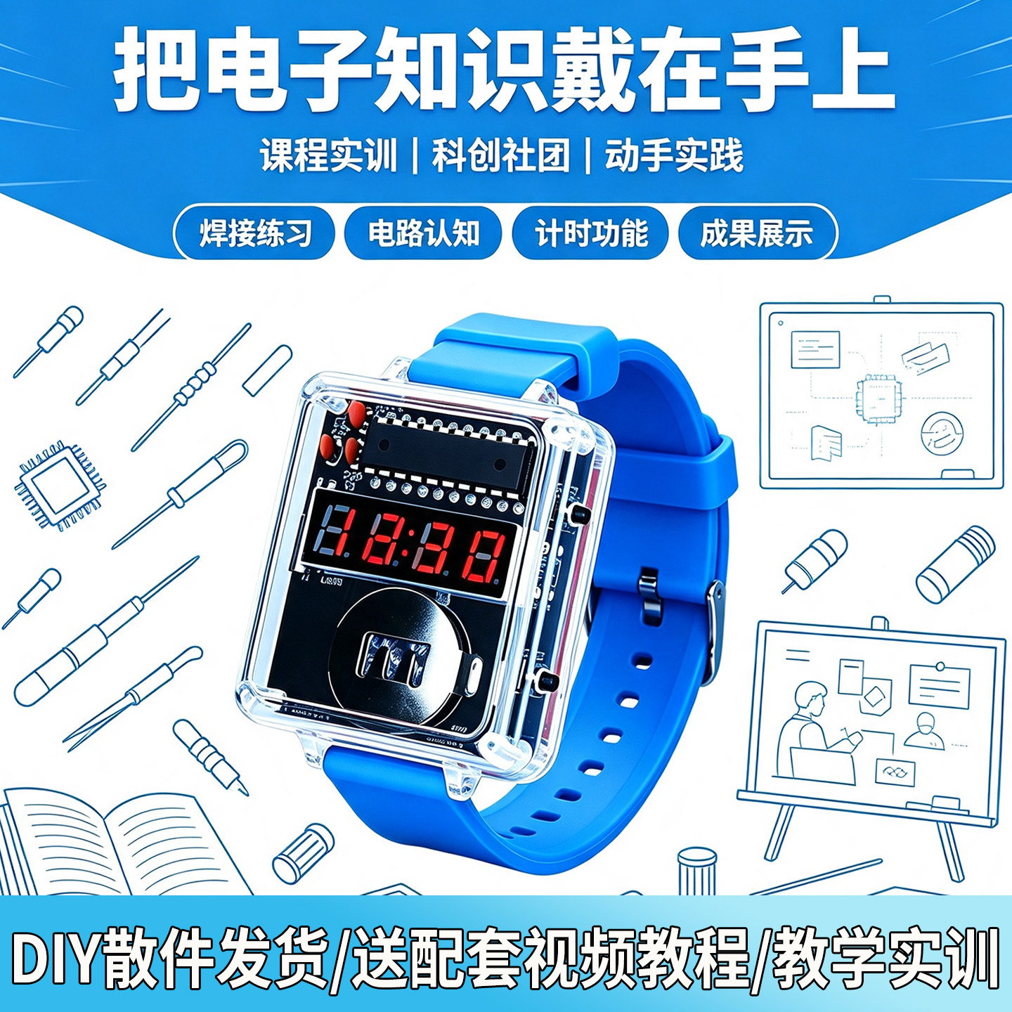 LED数字手表焊接组装套件