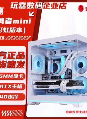 玩嘉孤勇者MINI彩虹版海景房电脑机箱ARGB灯条M-ATX主板240水冷
