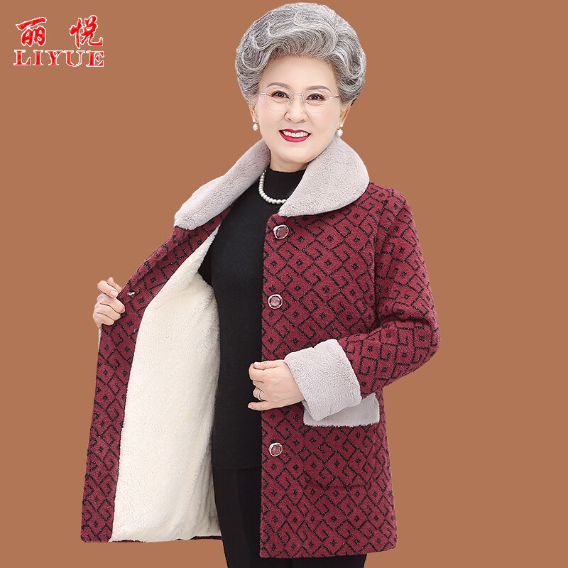 妈装冬季新款格子外套中老图片