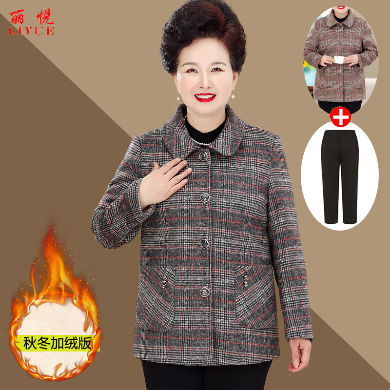 长袖毛呢外套保暖加绒奶奶装图片