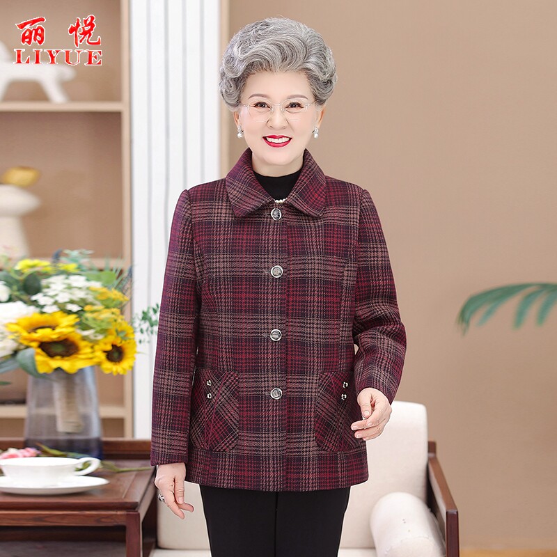 妈春装格子毛呢外套短款20图片