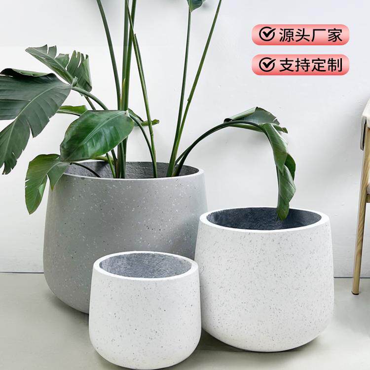 特大号圆形水泥花盆北欧简约落地兰花白色大口径绿植阳台客厅镁泥