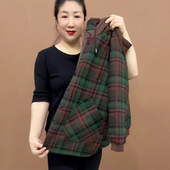 妈妈春装 百搭中老年女装 格子大兜拼色帽款 外套女舒适保暖上衣时尚