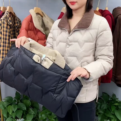 净版双兜盘扣翻领棉服外套女防寒保暖棉衣时尚休闲简约中老年女装