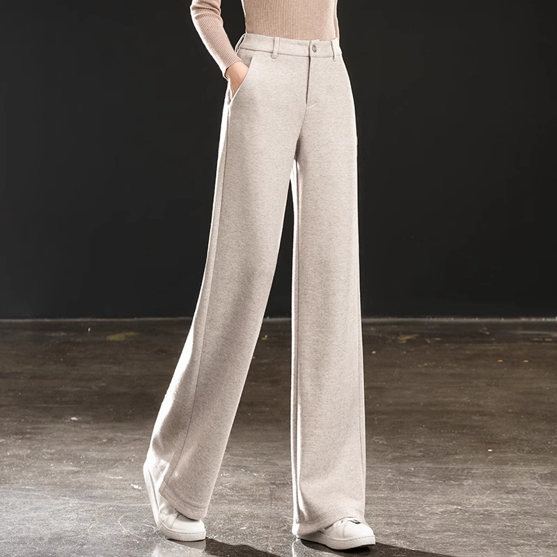休闲直筒裤女秋冬季2025新款高腰醋酸羊毛加绒显瘦窄版毛呢阔腿裤