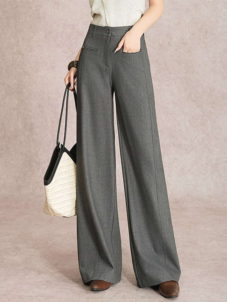 老钱风灰色西装裤女2025秋季新款高腰垂感气质羊毛显瘦直筒阔腿裤