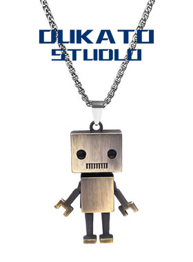DUKATO新品土酷嘻哈蹦迪镶嵌活动机器人钛钢项链男女情侣礼品吊坠