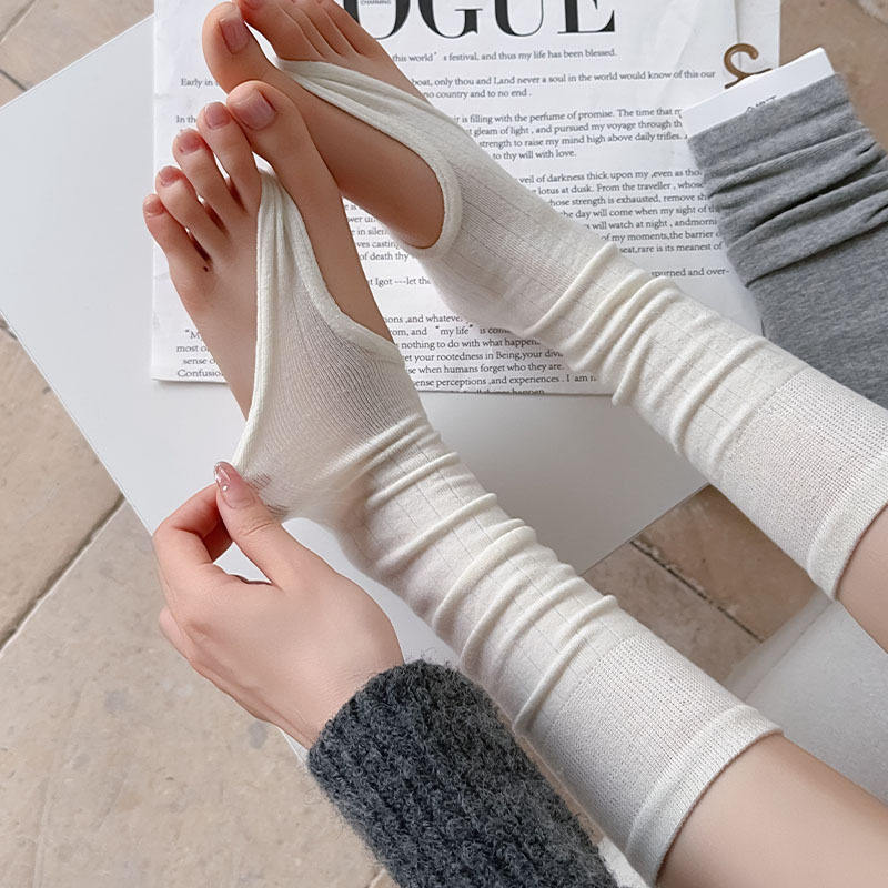 踩脚袜套女夏季薄款纯色百搭显腿细舒适透气小腿袜日系夹趾堆堆袜