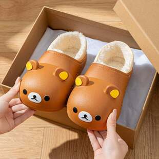 可爱棉鞋女款冬季保暖轻松小熊棉拖鞋加绒防水居家防滑包头拖外穿