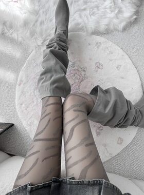 灰色斑马纹丝袜女珠光细闪亮丝个性打底袜性感黑丝显瘦小众连裤袜