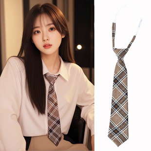 jk领带女款日系学院风学生棕色格子免打dk男懒人衬衫制服配饰短款