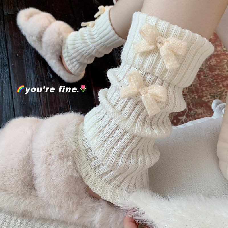 白色针织袜套女芭蕾风蝴蝶结堆堆袜秋冬加厚保暖小腿袜洛丽塔腿套,女士内衣/男士内衣/家居服,中筒袜,淘宝优惠券,粉丝福利购,淘宝优惠卷