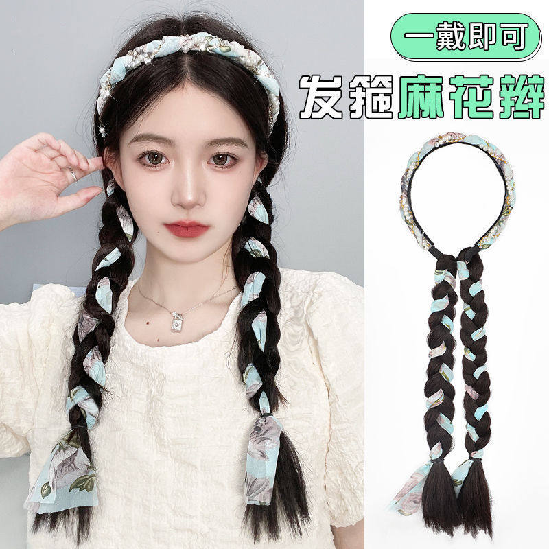 假发辫子女马尾网红仙女编发夏飘带发箍麻花辫一体自然假马尾辫