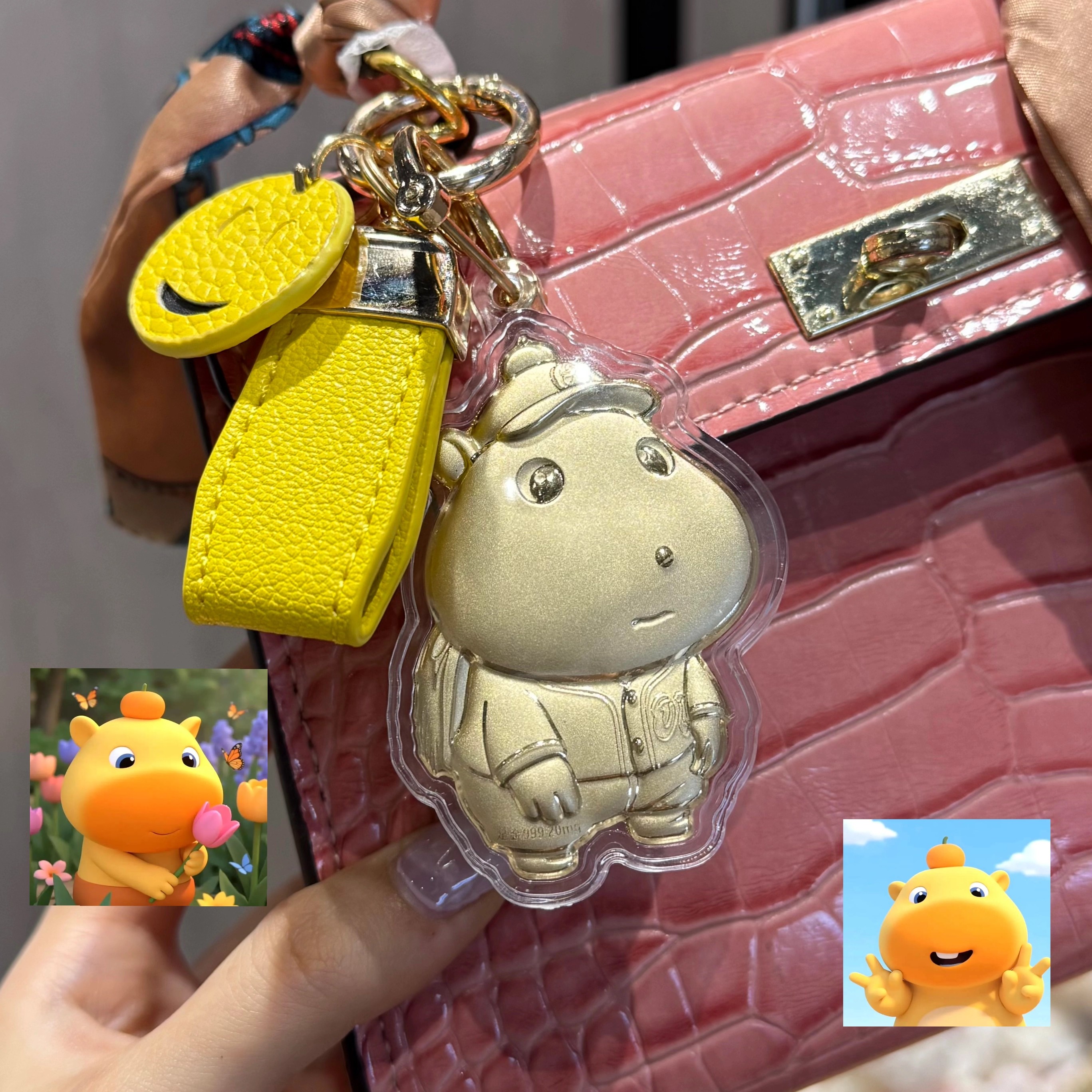 水贝足金999黄金水豚噜噜周边手机链钥匙扣包挂件摆件送礼送女友