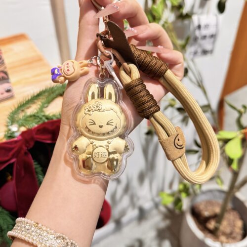水贝低克重黄金好运迷你拉布布手机链挂绳钥匙扣包包挂件新年送礼