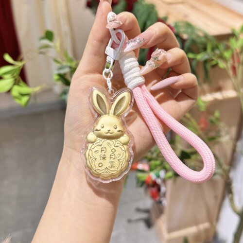 水贝足金小克重黄金月来越富手机链钥匙扣包包挂件佳节送礼新款