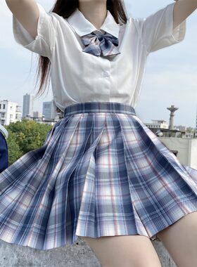 原创少女格子西式短裙百褶半身裙