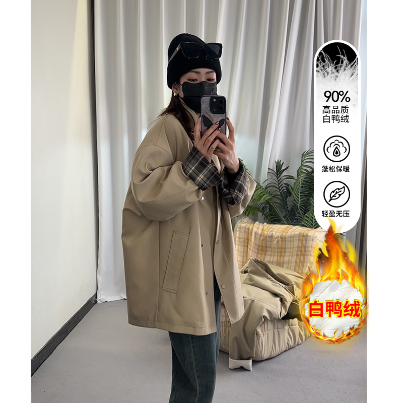 中长款宽松英伦风羽绒风衣外套