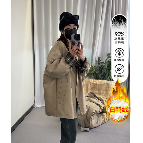 中长款宽松英伦风羽绒风衣外套