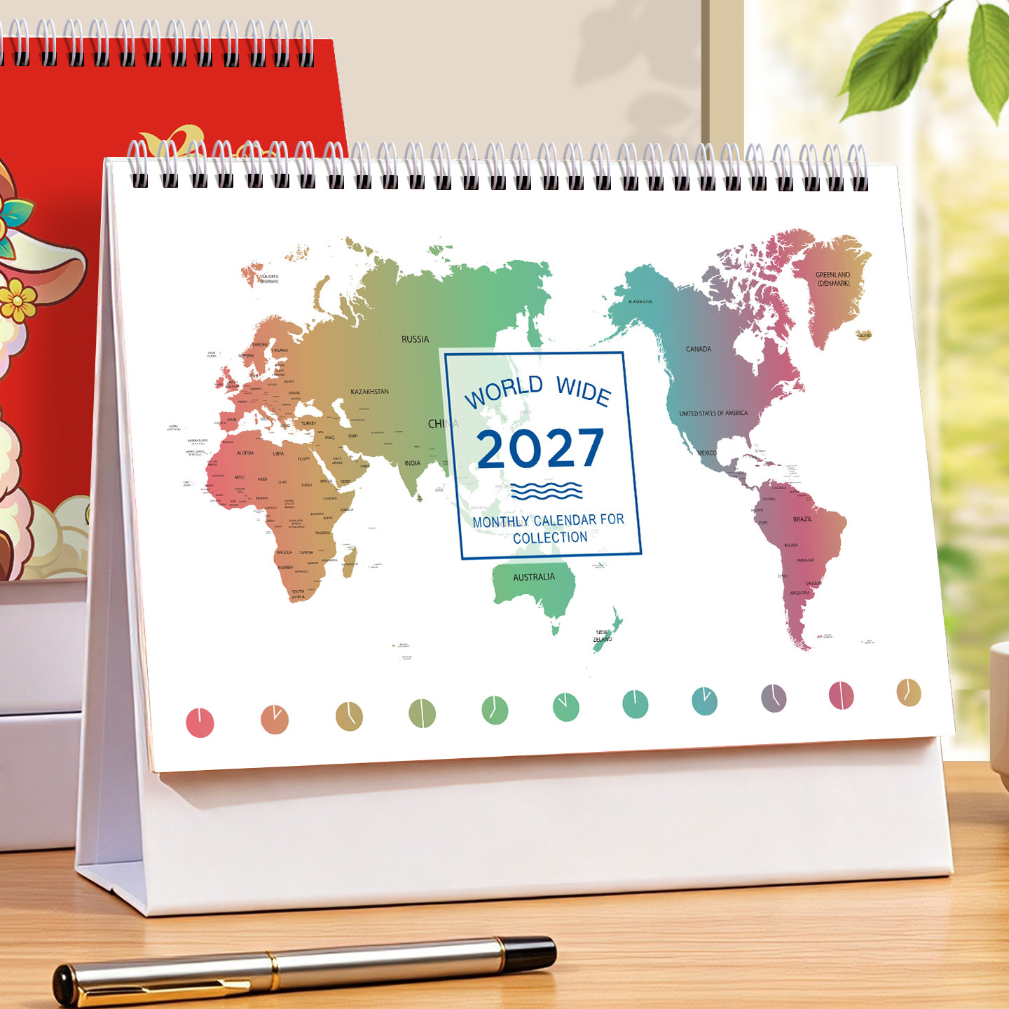 台历2027年新款横版纸架日历办公室创意简约计划本羊年商务高档月历企业广告LOGO年历定制工作打卡小日历印刷
